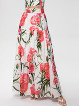 Runway Fashion Designer inspired Women Poppy-Print Cotton Corset Top and Midi Skirt  elegant Set for Summer vacation