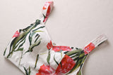 Runway Fashion Designer inspired Women Poppy-Print Cotton Corset Top and Midi Skirt  elegant Set for Summer vacation