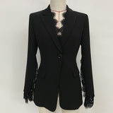 Women Single-Breasted Lace Trim Leaf Blazers With Flap Pocket From Luxury Designer Inspired Fashion