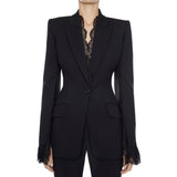 Women Single-Breasted Lace Trim Leaf Blazers With Flap Pocket From Luxury Designer Inspired Fashion