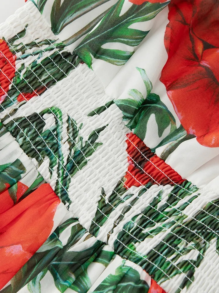 Women Summer fashion runway Elegant Spaghetti Strap Long Poppy-Print Chiffon Dress for vacation party