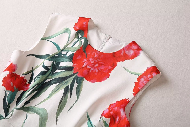 Stylish Women Carnation Printed Midi Dress for Summer