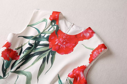 Stylish Women Carnation Printed Midi Dress for Summer
