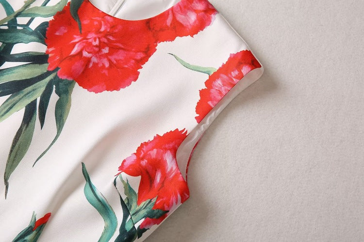 Stylish Women Carnation Printed Midi Dress for Summer