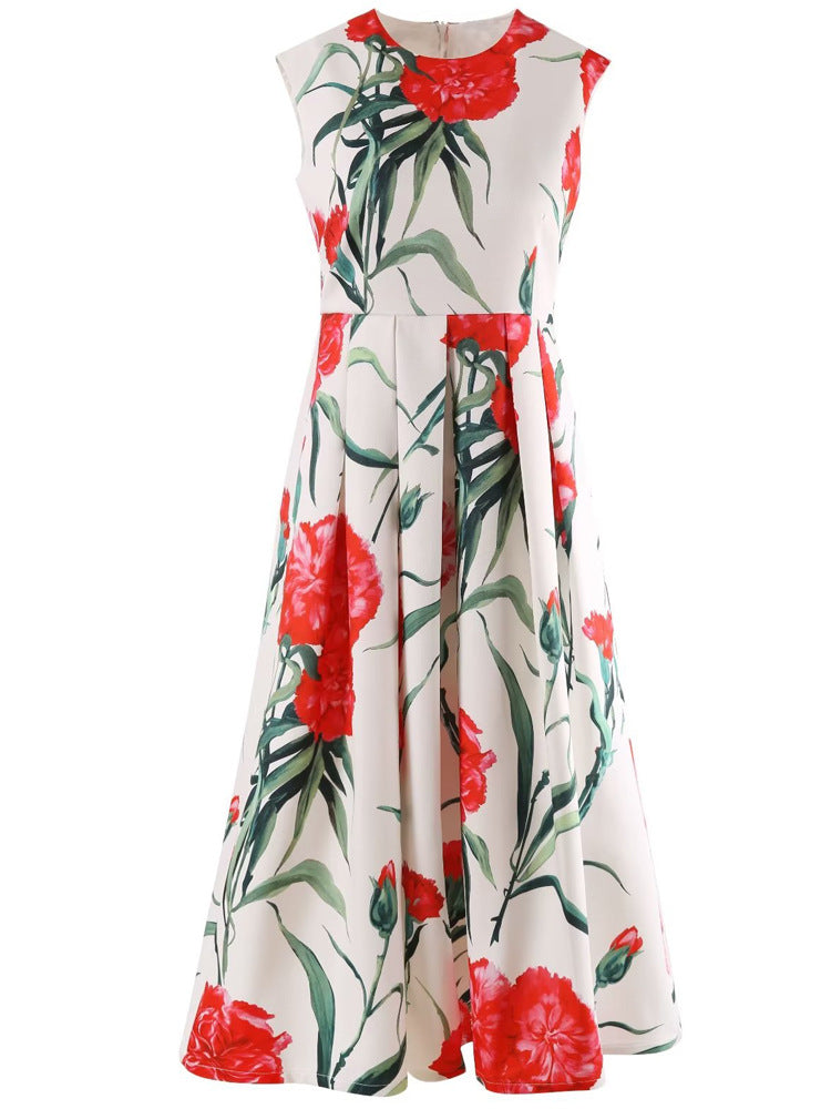 Stylish Women Carnation Printed Midi Dress for Summer