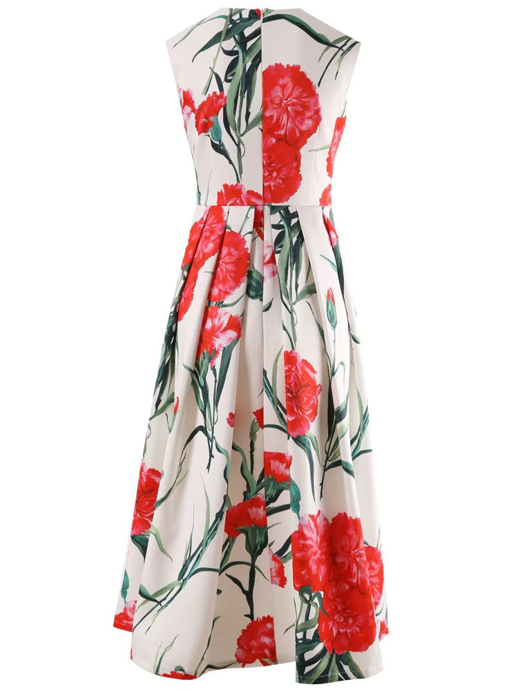 Stylish Women Carnation Printed Midi Dress for Summer