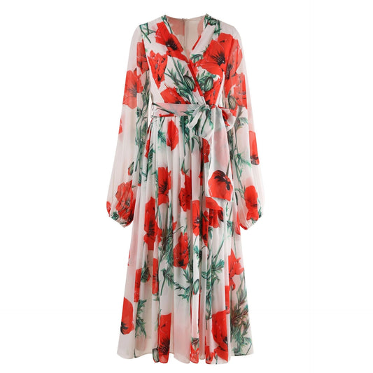Women Poppy Print Calf Length Midi Dress