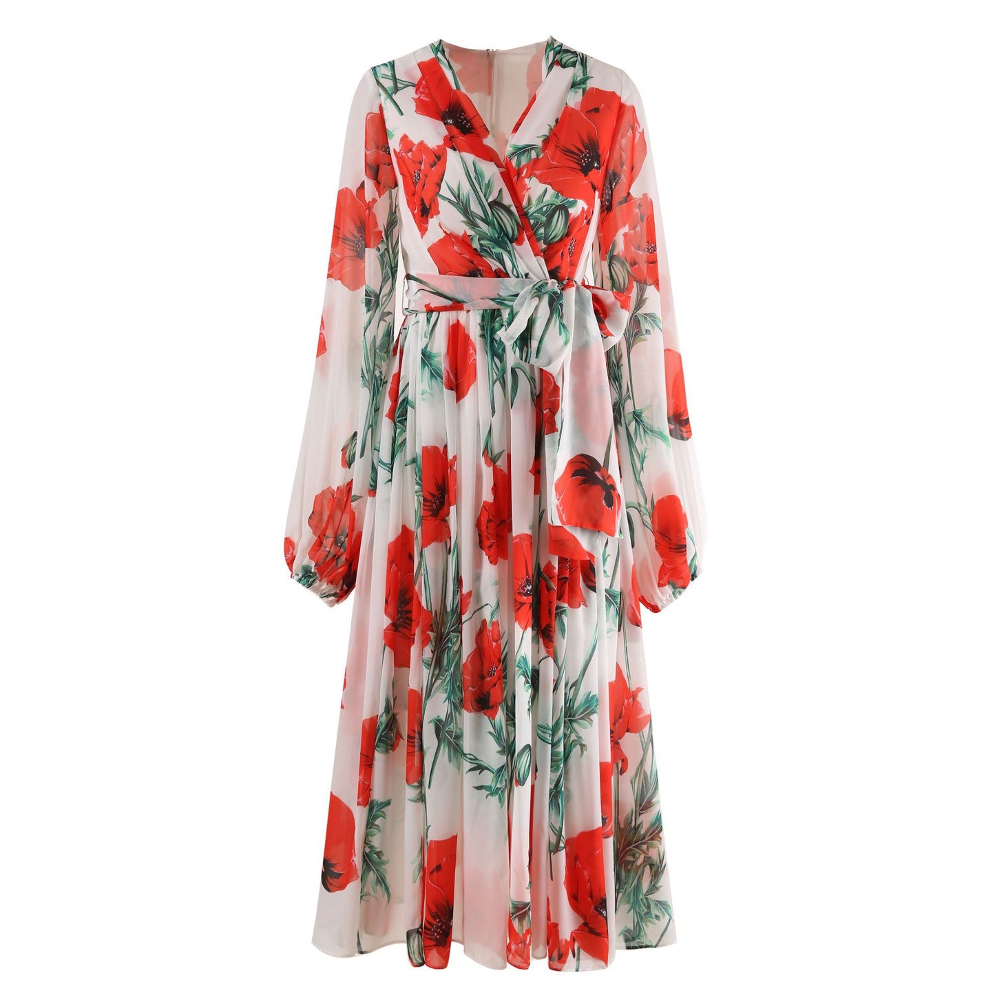 Women Poppy Print Calf Length Midi Dress