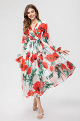 Women Poppy Print Calf Length Midi Dress