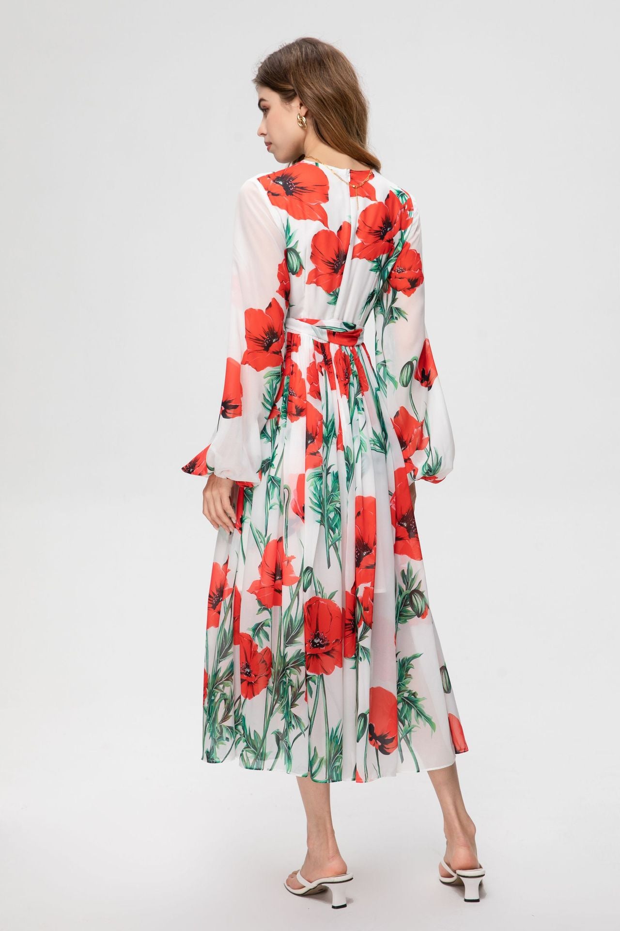 Women Poppy Print Calf Length Midi Dress
