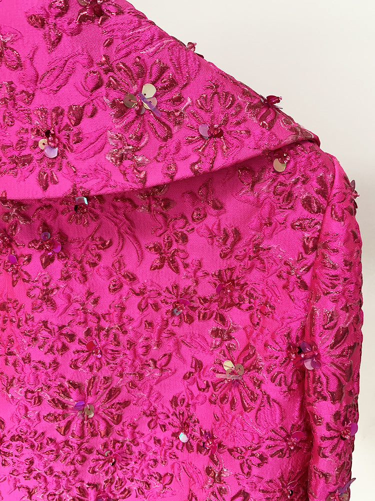 Women Sequin Embroidered Floral Jacquard Mini Dress And  Flower Jacket In Pink From Luxury Designer Inspired Runway Fashion 2023