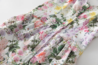 Retro Print Single-Breasted Cami Dress
