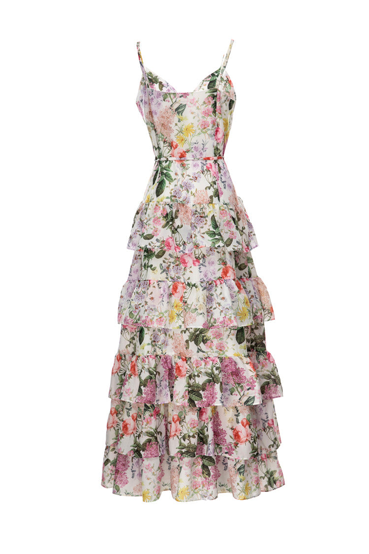 Retro Print Single-Breasted Cami Dress