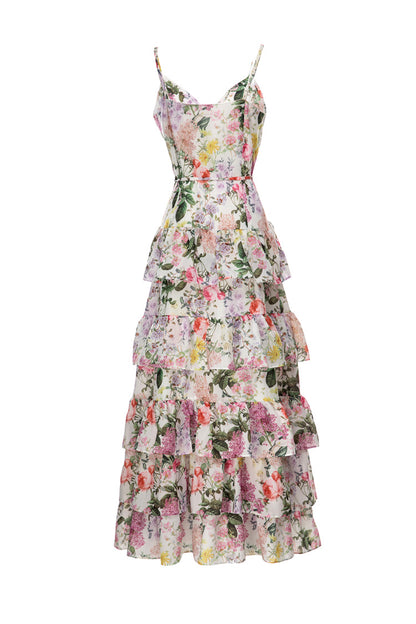 Retro Print Single-Breasted Cami Dress