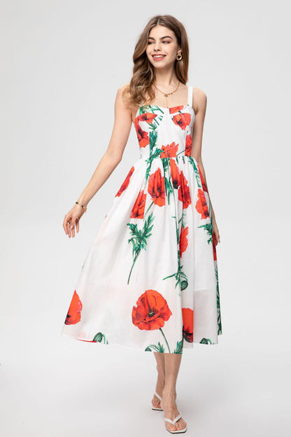 Summer Women Sexy Spaghetti Strap Carnation-Printed Midi Dress Vacation Party Elegant Dress from designer inspired runway fashion