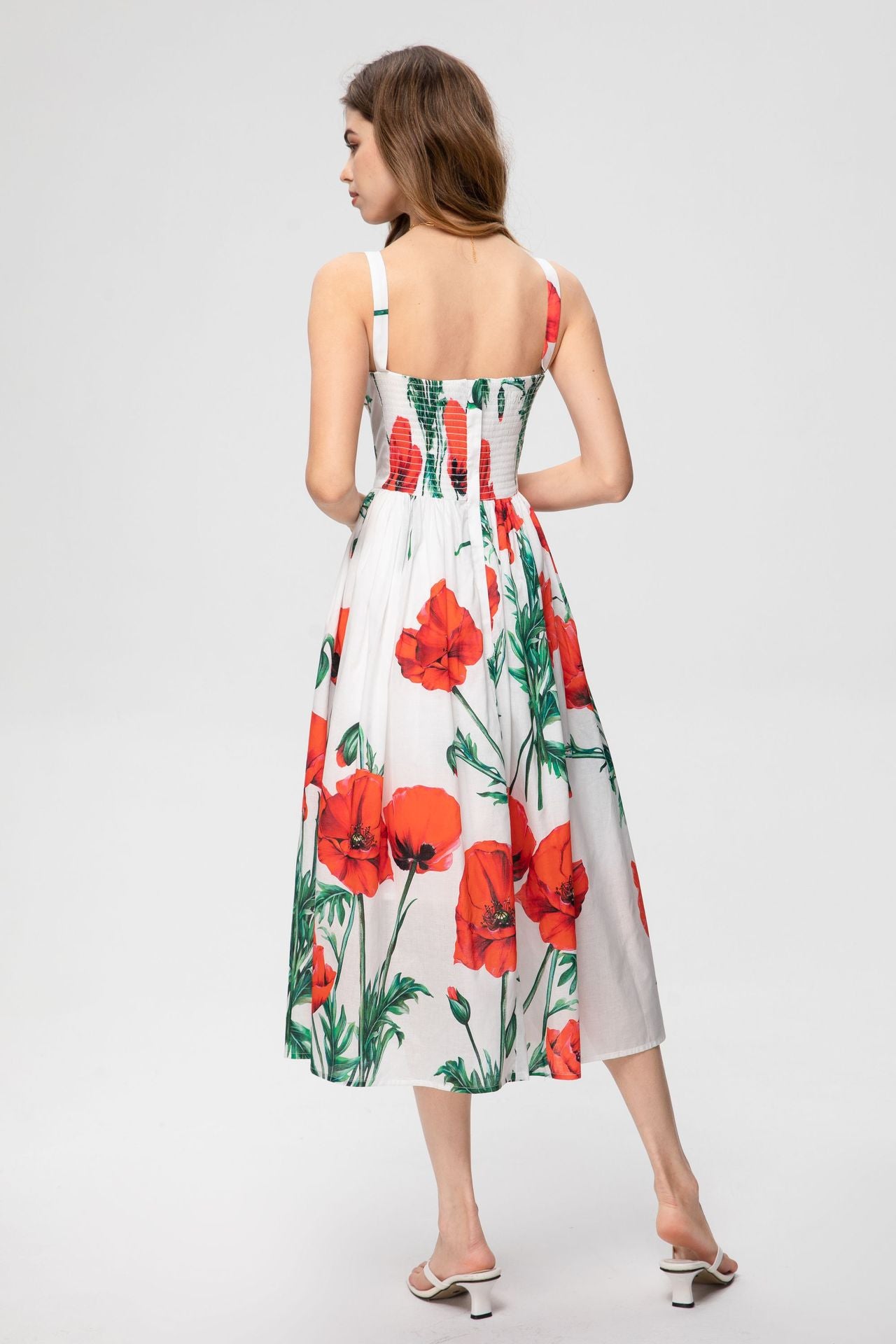 Summer Women Sexy Spaghetti Strap Carnation-Printed Midi Dress Vacation Party Elegant Dress from designer inspired runway fashion