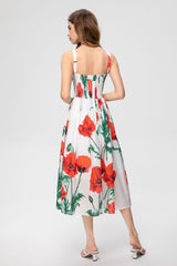 Summer Women Sexy Spaghetti Strap Carnation-Printed Midi Dress Vacation Party Elegant Dress from designer inspired runway fashion