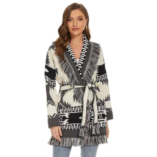 Bohemian Stylish Women's Icon Jacquard Pattern Cardigan