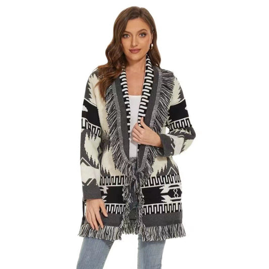 Bohemian Stylish Women's Icon Jacquard Pattern Cardigan